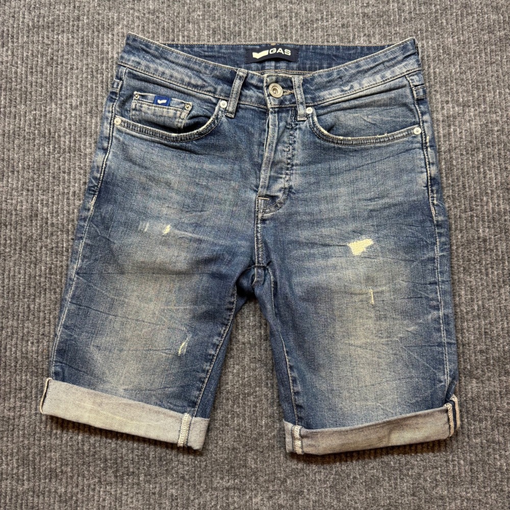 GAS Anders Mens 30 Slim Denim Jean‎ Shorts Jorts Distressed Button Fly Y2K Indie